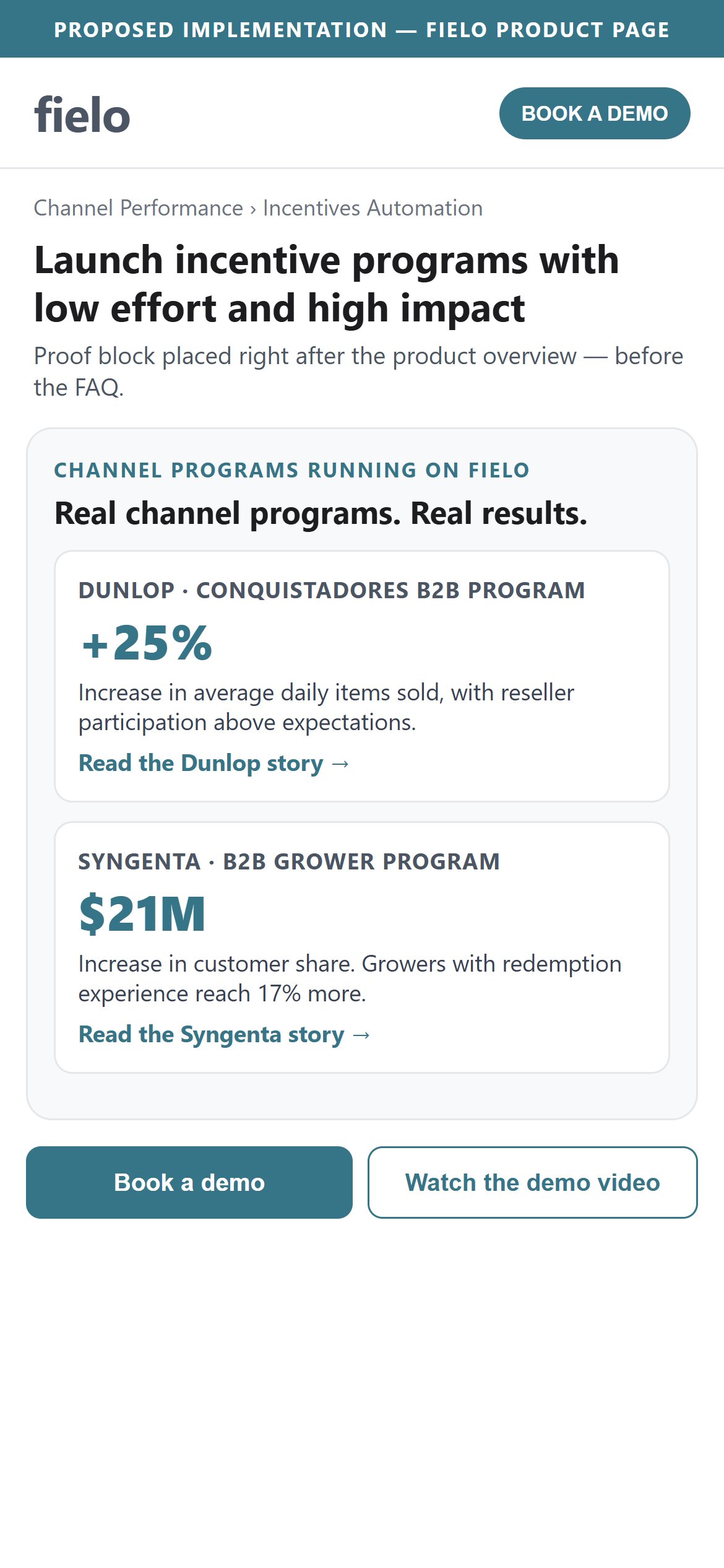 Proposed Implementation — Fielo Product Page